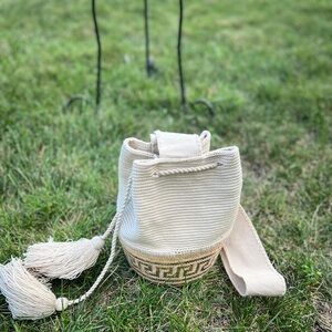 Cream Woven Bucket Bag